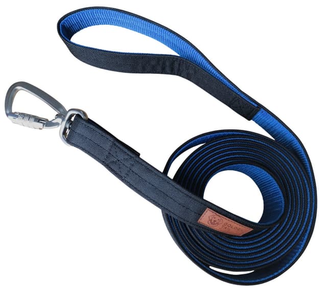 Smycz dla psa GoldenTail duży aluminiowy karabińczyk niebieska czarna mocna